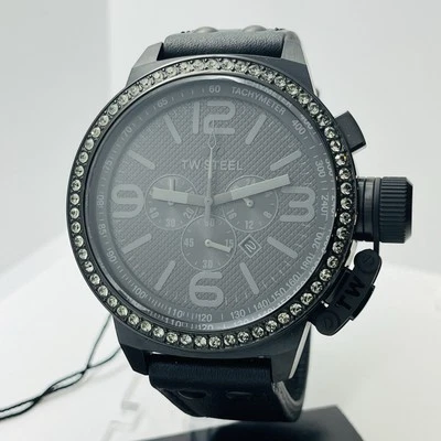 TW Steel Canteen Men's Black Leather 10ATM 50mm Crystal Accent Watch TW913 New - Image 1 of 4