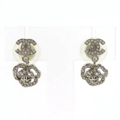 CHANEL 07A Coco Mark Camellia Swing Earrings Silver Made in Italy Women's Ex+ - Image 1 of 4