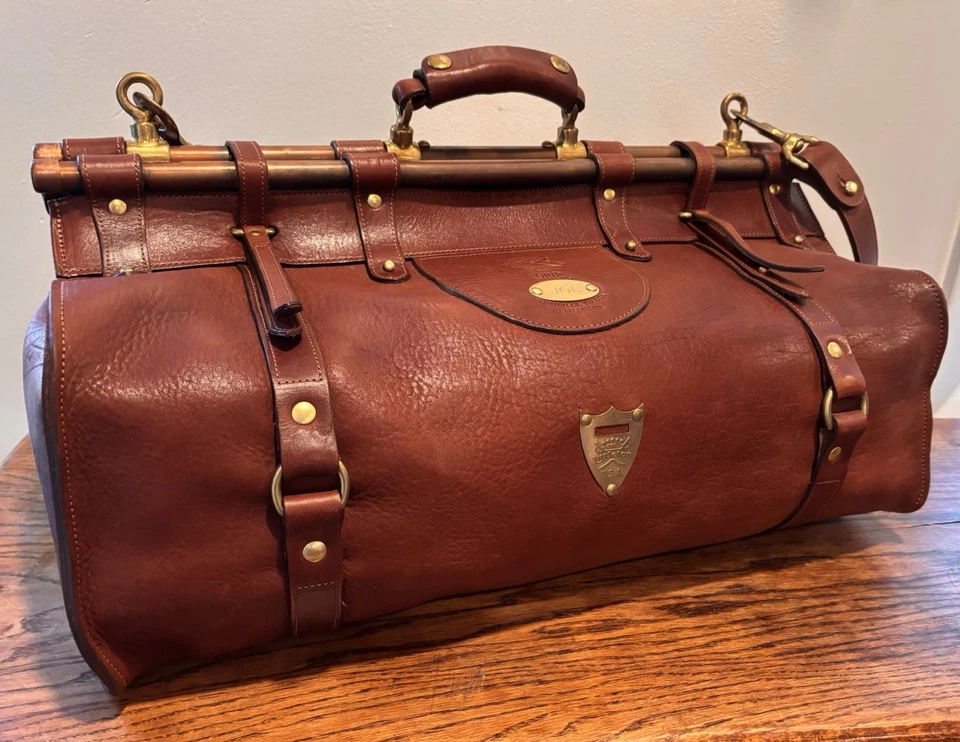 Coronel Littleton No. Bolso de cuero de 3 empuñaduras - marrón vintage Foto 1 de 4