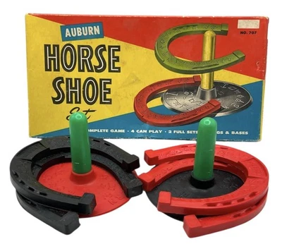 Винтажный Auburn лошадь обуви комплект резиновый подкова игры для улицы No 707 коробка имеет износ - Изображение 1 из 4