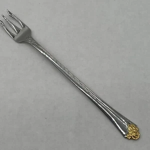 Tenedor de mariscos Oneida Community Fantasy con acento de oro rosa inoxidable, 6", raro - Imagen 1 de 6