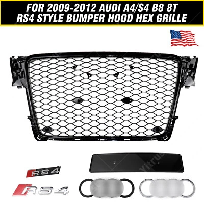 HONEYCOMB SPORT MESH RS4 STYLE HEX GRILLE GRILL BLACK FOR 09-12 AUDI A4/S4 B8 8T - Image 1 of 4