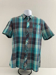 Element Y2k Mens Size L Blue Plaid Short Sleeve Button Down Shirt Skater - Picture 1 of 11