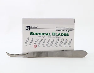 NEW SET OF 100 SCALPEL SURGICAL BLADES #12 + 1 HANDLE # 3 DENTAL MEDICAL - Picture 1 of 2