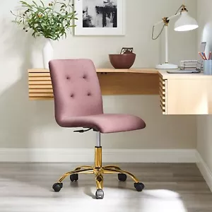 Modway Prim Armless Performance Velvet Tufted Office Chair in Gold Dusty Rose - Picture 1 of 10