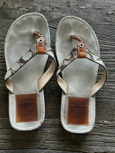 Coach Women’s Milford Monogram Logo Leather Flip Flop Thong Sandals 8 EUC - Picture 1 of 8