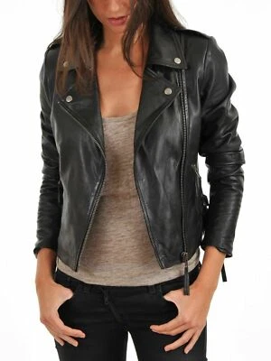 Elegante Chaqueta de Cuero para Mujer Negra Calce Ajustado Motociclista Motocicleta Chaqueta S M L XL 2XL Foto 1 de 4