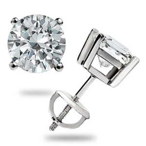 2.75 CT Round Moissanite GRA Stud Earrings 14k Solid White Gold Screw Back Gift - Picture 1 of 12