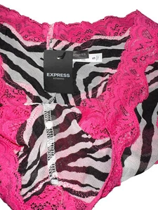  Vtg NWT Express Intimates Flirty Cheeky Zebra Print With Hot Pink Lace Sz S - Picture 1 of 3
