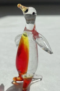 Vintage Hand Blown Glass Penguin Red Orange Yellow Clear Fire Belly Figurine - Picture 1 of 8