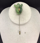 Vintage Gold Tone Costume Green Plastic Flower Stick Pin 4.5" Nn574