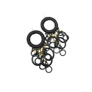 Vintage Paar schwarz und gold Kunststoff Perlen Creolen durchbohrt Hänger Statement - Bild 1 von 6