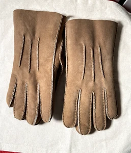 UGG gloves anti-slip leather sheep shearling fur L/G Large beige - Picture 1 of 11