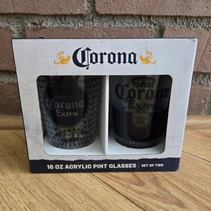 NEW: Corona Extra 16 oz Acrylic Pint Cups - Pack of 2 "LA CERVEZA MAS FINA" BEER - Picture 1 of 5