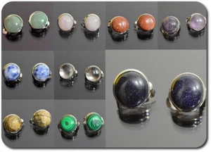 Ear Clips Earrings Clip Natural 12 mm Gemstone 21 Models Onyx Lapis Lazuli - Picture 1 of 22