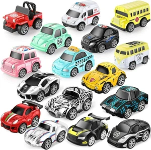 16-Metal Car Toys for Kids, Mini Pull Back Vehicles Toys Police Car, School Bus - Picture 1 of 7