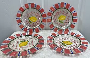 Unique Set of 4 Glass Colorful Lemon Salad, or Dessert Plates Hand Painted Vtg - Picture 1 of 6