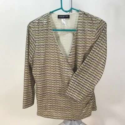 Jones New York Collection Faux Wrap 3/4 Sleeve Multi Color Knit Top Size M  - Image 1 of 4
