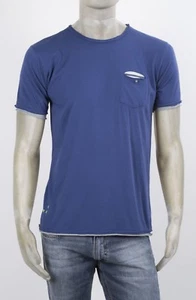  CENSURED T-SHIRT BLU GIRO CON TASCHINO E BORDI A TAGLIO VIVO E CONTRASTO  - Foto 1 di 4