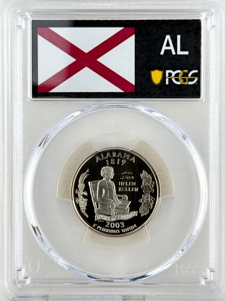 Alabama Quarter PR 70 DCAM PCGS Clad 2003 Best Top Grade 25c State Flag Label - Image 1 of 2