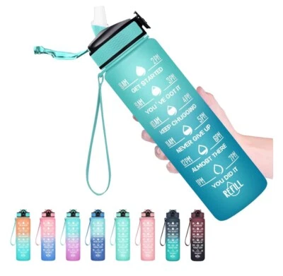 Botella de agua potable deportiva motivacional con marcador de tiempo 32 OZ libre de BPA Foto 1 de 4