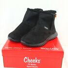 CHEEKS women&#39;s low heel slip-on black fabric upper Sport Boots size 8 Medium