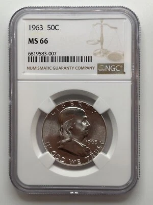 1963 P Franklin Half Dollar NGC MS66 Scarce in 66 or above (NGC Population 184) - Image 1 of 4