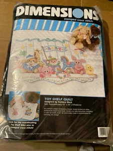 NEW VERY RARE Dimensions "TOY SHELF QUILT" STAMPED Cross Stitch KIT 1998 - Picture 1 of 5
