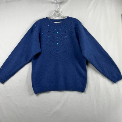 ¡JUNTOS! Suéter Vintage Mujer Missy Medio Azul Pullover Cuentas Lana de Cordero Foto 1 de 4