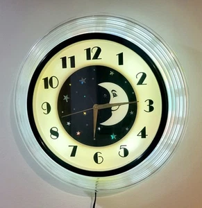 Vintage Kaleidoscope Crescent Moon Clock Lighted EXC RARE - Picture 1 of 7