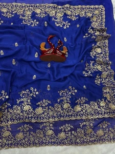 Bollywood Saree Blouse Party Wear Wedding Designer Indian Sari Ethnic Pakistani - Picture 1 of 8