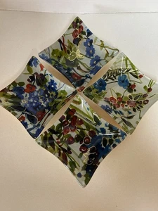Padma Lakshmi Art Glass Floral Wildflower Gilded Set Of 4 Sq. 4.5” Bowls EUC - Picture 1 of 8