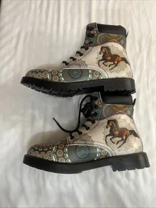 Vintage Mandala Martin Short Leather Boots All Over Print Equestrian/Horse M7/F9 - Picture 1 of 7