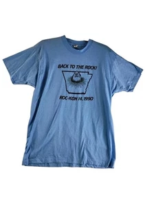 Ritorno alla roccia vintage! T-shirt blu Roc-Kon 14, 1990 Little Rock, AR taglia XXL - Foto 1 di 5