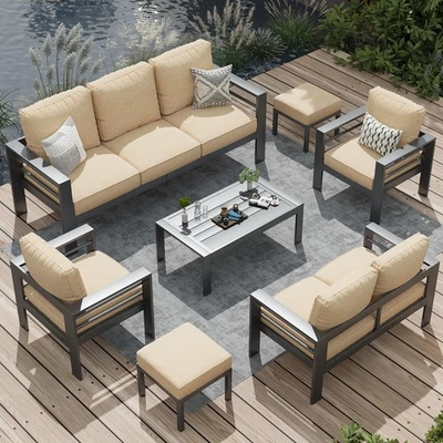 Алюминиевый набор мебели для патио из 7 предметов уличные разговорные наборы со столом - Изображение 1 из 4