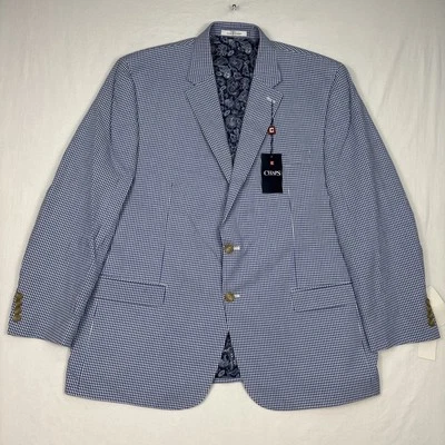 Blazer Chaps Para Hombre 48 Azul Cuadros Paisley Forrado Preppy Chaqueta de Boda Nuevo con Etiquetas Foto 1 de 4