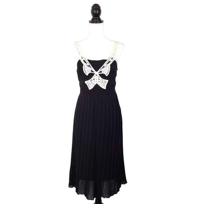 Sue Wong Black Ivory Pleated Cocktail Dress With Bow Detail Size 4 - Image 1 of 4