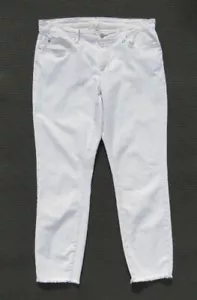 EILEEN FISHER US 12 natürliche elfenbeinfarbene Stretch Bio Denim schmaler roher Saum Knöcheljeans - Bild 1 von 6