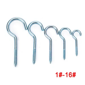 Heavy Duty Screw In Hooks, Wall Hanging, Zinc-plated Steel, 1#~16# Multi-sizes - Picture 1 of 5