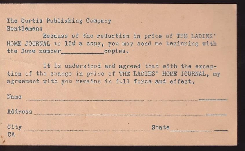 USA unused Jefferson 1¢ advertising Postal Card for The Ladies' Home Journal - Image 1 of 1