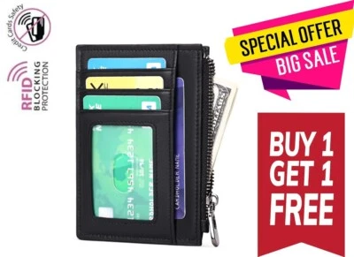 Buy 1 Get 1 Free Slim Leather Cards Holder Wallet for Men, with RFID Blocking - Image 1 of 4