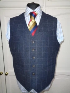 RACING GREEN BLUE TWEED BOX CHECK WAISTCOAT SIZE UK 46/48 - Picture 1 of 7