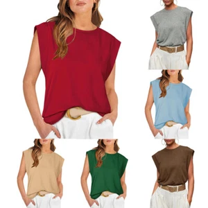 Summer Women's Vest Casual Tank Top Solid Basic Tee Loose Fit Shirts Blouse Tops - Picture 1 of 21