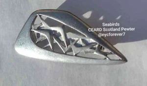 "SEABIRDS" Scotland CEARD Winged Pewter Brooch Abstract Art Handcrafted Signed - Picture 1 of 6