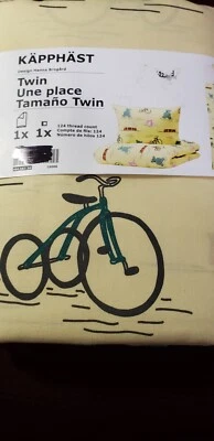 宜家双胞胎儿童床单套装黄色泰迪熊自行车被芯枕头新品 — 第 1/4 张图片