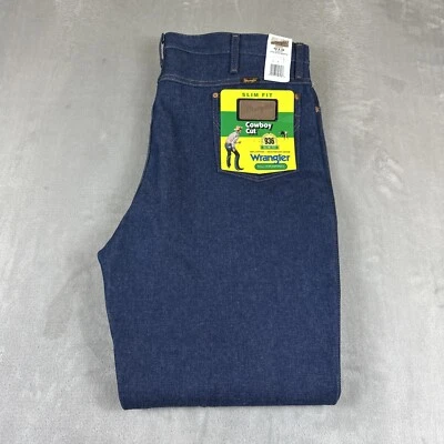 Vintage Wrangler Cowboy Cut Slim Fit Jeans Men's 42x34 Blue Raw Denim 936DEN - Image 1 of 4