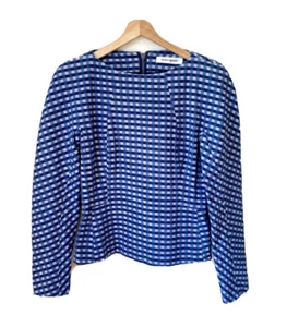 Bianca Spender Womens Long Sleeve Structured Top Checkered Blue Size AU 6 - Picture 1 of 12