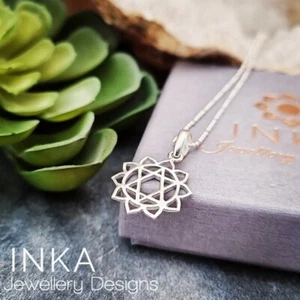 Sterling Silver HEART Chakra YOGA Neclace 925 16" Ball Bead Chain By INKA - Picture 1 of 7