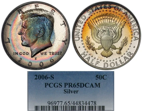 2006-S 50C PCGS PF65DCAM 90% SILVER KENNEDY ~ GORGEOUS RAINBOW COLOR! Cover