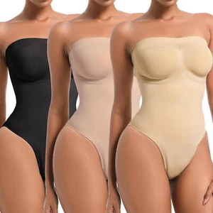 Women's Strapless Shapewear Tummy Control Bodysuit Sculpting Thong Body Shaper - Picture 1 of 34